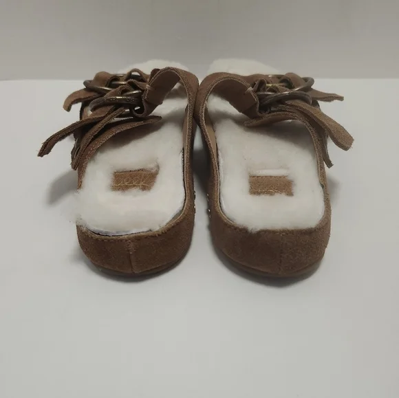 Beek Womens Sandals Size 7 Double Buckle Suede Leather Shearling Lined - Picture 4 of 6
